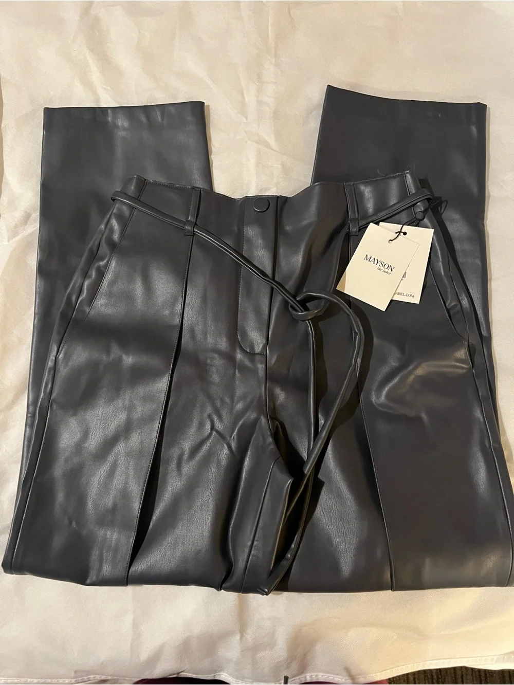 Nwt MAYSON the label Vegan Leather Pant in Black periscope 4 wide leg pleated